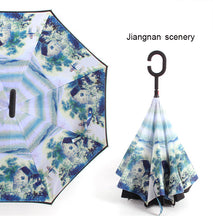 Load image into Gallery viewer, C Handle Windproof Reverse Folding Umbrella Man Women Sun Rain Car Inverted Umbrellas Double Layer Anti UV Self Stand Parapluie
