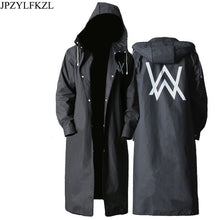 Load image into Gallery viewer, JPZYLFKZL Eva elegante negro adulto impermeable Alan Walker patrón de los hombres al aire libre estilo largo poncho para senderismo Medio ambiente capa de lluvia
