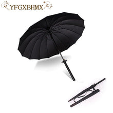 Load image into Gallery viewer, Stylish Black Japanese Samurai Ninja Sword Katana Umbrella Sunny &amp; Rainny Long-handle Umbrellas Semi-automatic 8, 16 or 24 Ribs
