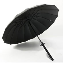 Load image into Gallery viewer, Stylish Black Japanese Samurai Ninja Sword Katana Umbrella Sunny &amp; Rainny Long-handle Umbrellas Semi-automatic 8, 16 or 24 Ribs
